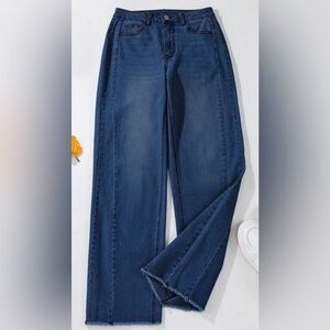 PRETTYGARDEN Wide Leg Jeans High Waisted Stretch Raw Hem Palazzo Pants Size 10